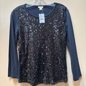 J. Crew Long Sleeve Black Sequin Top Size XS NWT